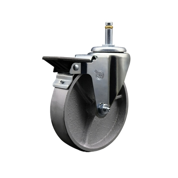 Semi Steel Swivel Grip Ring Caster 5'' Wheel & 7/16'' Stem w/Brake